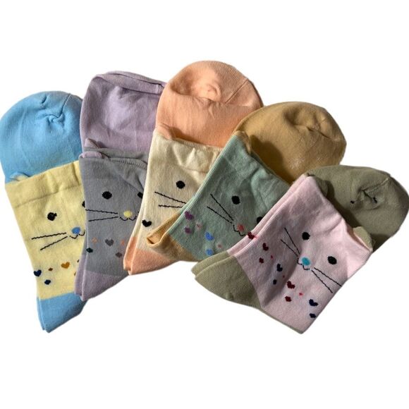 5 Pairs Colorful Cat Socks - Picture 3 of 5